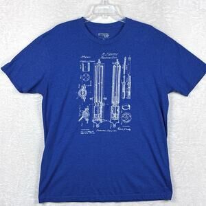 Ranger Up Tshirt Mens XL Blue R.J. Gatling Machine Gun Patent Blueprint Military